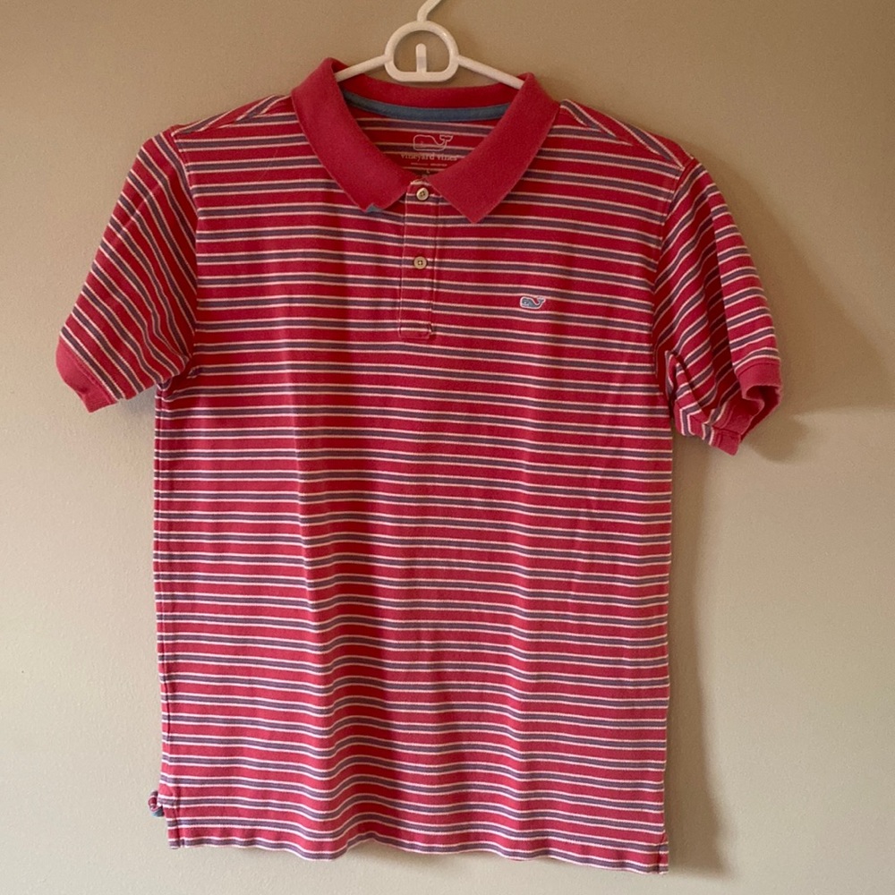 Vineyard Vines pink/blue striped short sleeve polo